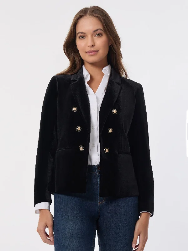 Faux Double Breasted Jacket, Velvet Front Pockets Side Pockets Patch Pockets