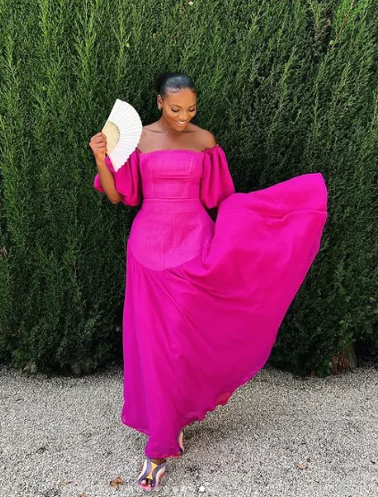 Fuchsia Puffy Sleeves A-Line Chiffon Long Party Dress,DP1923 Tunics Canvas sturdy
