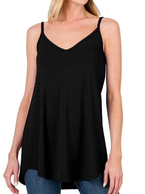 Black Flowy V-Neck Tank Top with Spaghetti Straps relaxed fit tank