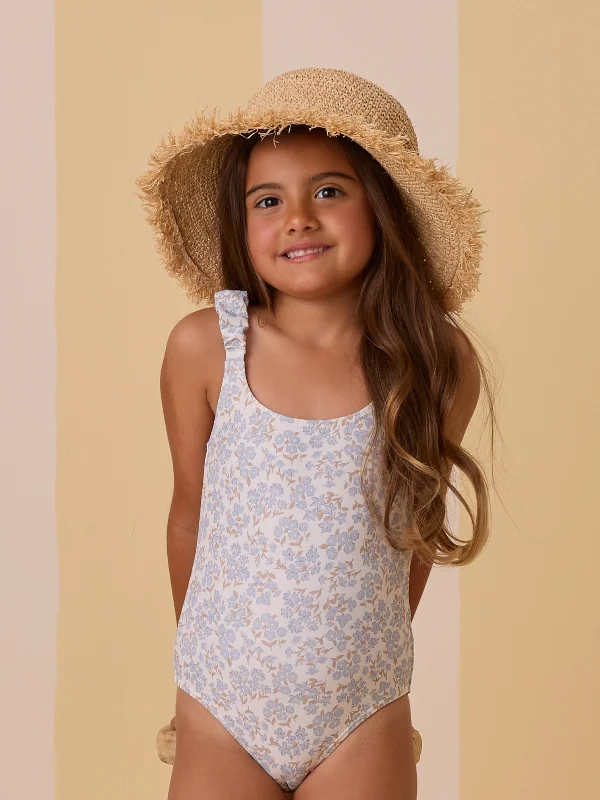 Rylee & Cru Scrunch One Piece Swimsuit, Blue Ditsy Tropical Print Bikini