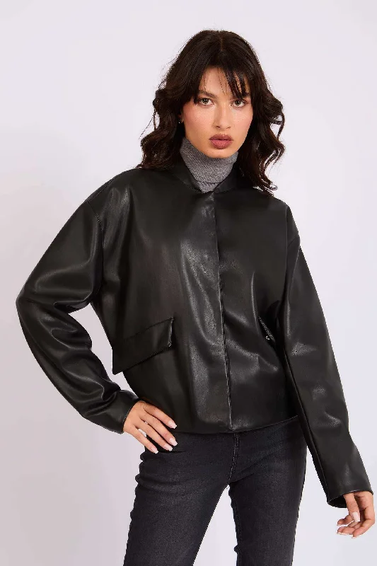 Women Regular Fit Jacket - Black Boat Neck Shawl Collar Notched Collar