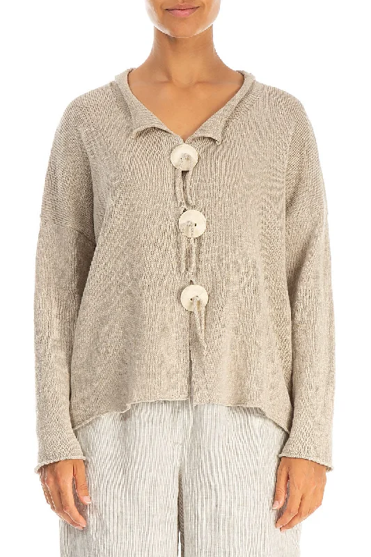 Large Buttons Natural Linen Cardigan Bright Pastel Dark