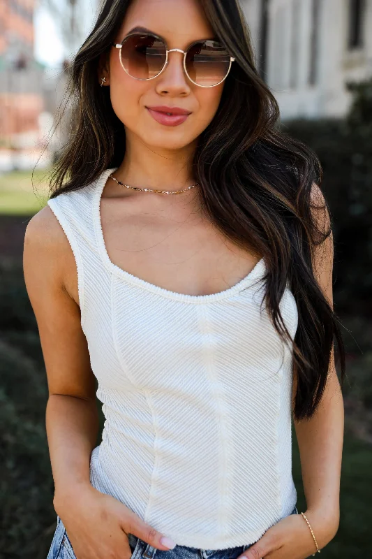 FINAL SALE - Got A Flirty Feeling Cream Tank - DU DEAL strapless tank top