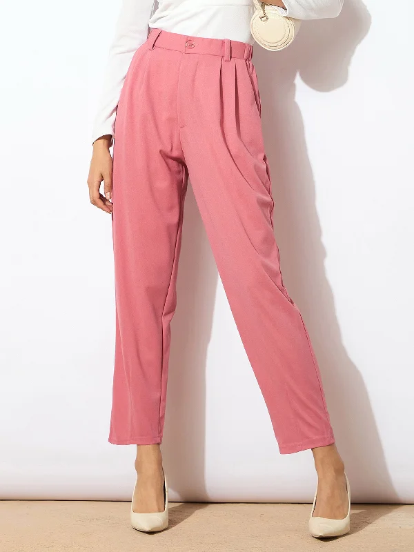 Women Pink Tapered Pants Slim Fit Casual Pants