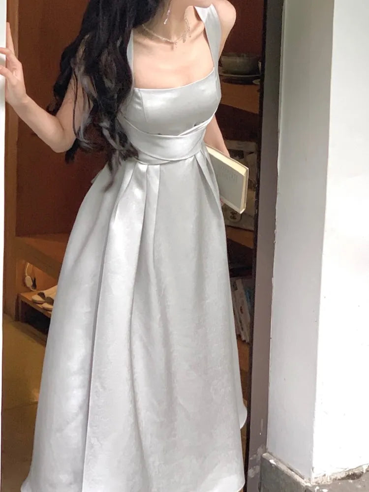 Advbridge Women Fashion Summer Elegant Casual Party Dress Sleeveless Vintage A-Line Solid Chic Prom Wedding Vestidos Female Clothes Robe Tunics Summer linen