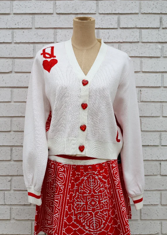 WHITE QUEEN OF HEARTS CARDIGAN & SKIRT SET Solid Color Striped Floral Print