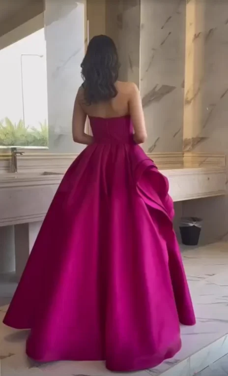 Fuchsia A-Line Strapless Long Prom Dress Evening Party Dress,DP1135 Tunics Prom sequined