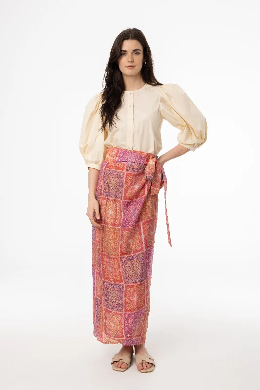 Pink Paisley Printed Wrap Skirt corduroy skirt comfortable