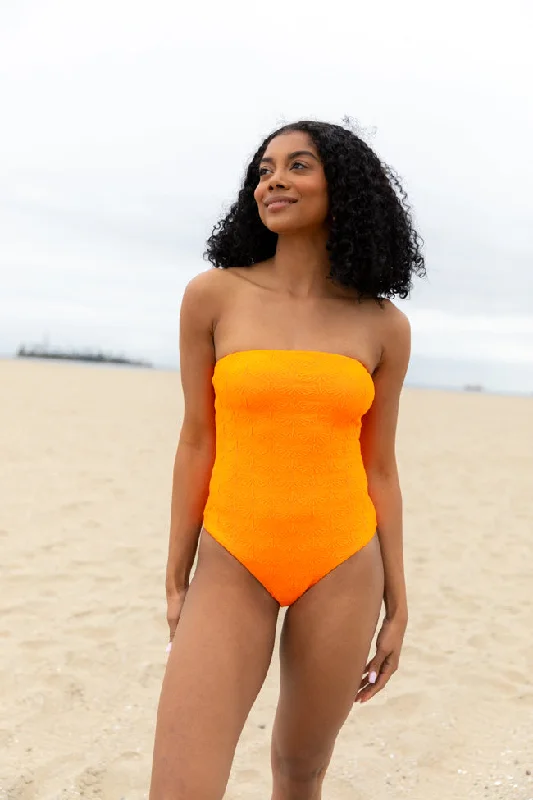 Coral Reef Orange Textured One Piece Swimsuit SALE Lace Back Bikini