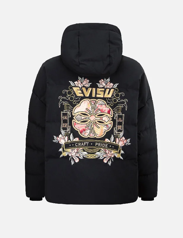 Japanese Pattern Kamon Embroidery Down Jacket Elasticated Jacket Padded Jacket Insulated Jacket