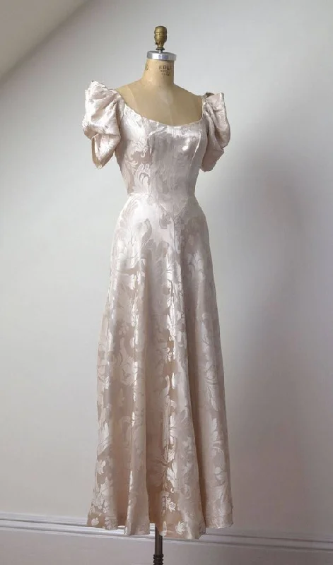 Sweet Light Pink Puffy Sleeves A-Line Long Party Dress,DP1890 Crew Neckline Sporty