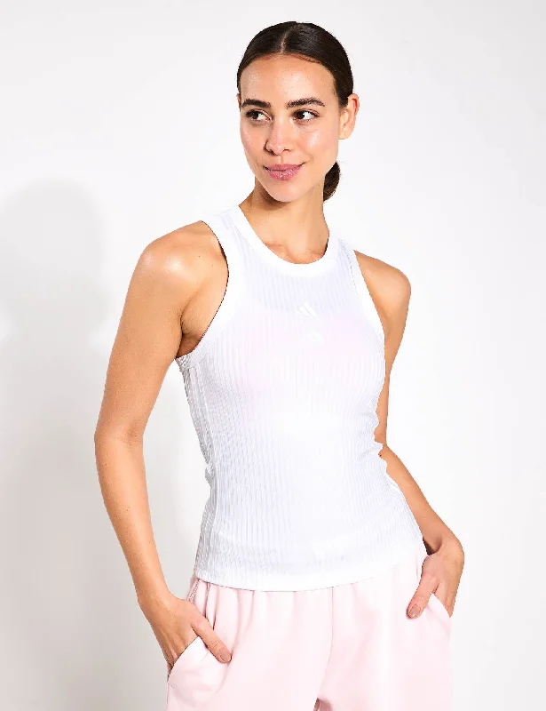 All Gym Seasonal Rib Tight Fit Tonal 3-Stripes Tank Top - White cropped tank top