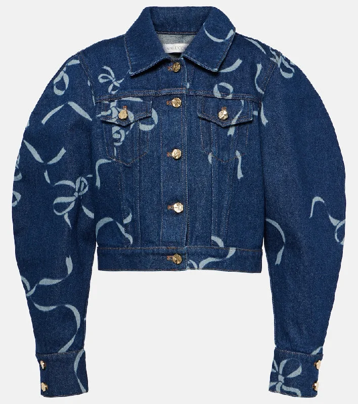 Nina Ricci Printed denim jacket Hooded Jacket Caped Jacket Shawl Collar Jacket