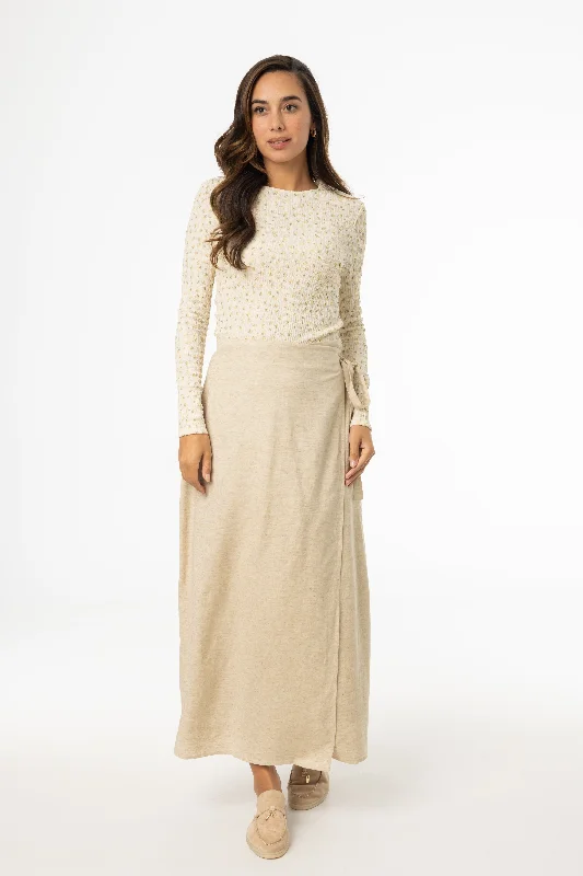 Oatmeal Linen Wrap Skirt belted skirt waist