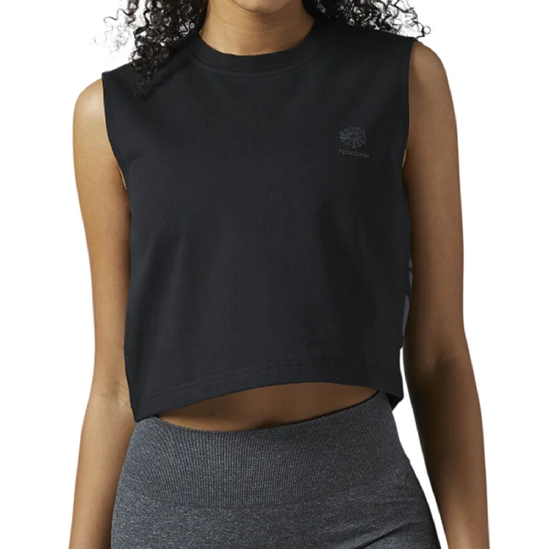 Reebok Classic Sportswear Athletic Women's Crop Tank Top Black beige tank top