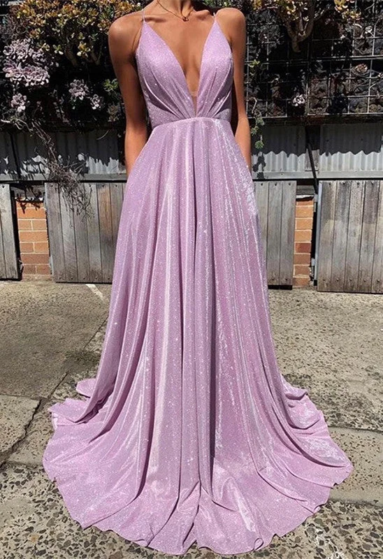 Gorgeous Spaghetti-Straps Long Prom Dress | Sequins V-Neck Evening Party Dress BC1727 Tunics Satin smooth