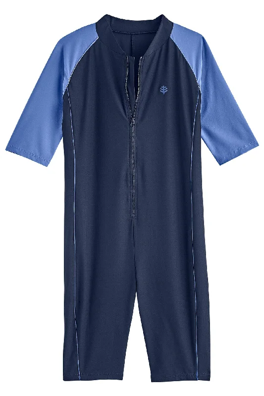 Kid's Barracuda Neck-to-Knee Swimsuit | Navy Colorblock Strap Bikini Set