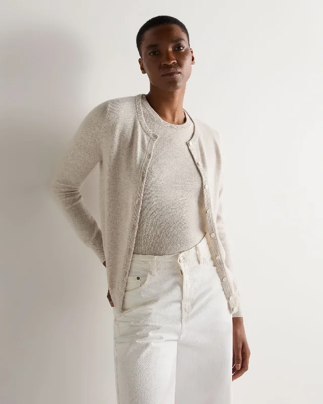 Women's Olivia Round Neck Cashmere Cardigan Pebble Grey Anti-Pilling Anti-Shrink Durable