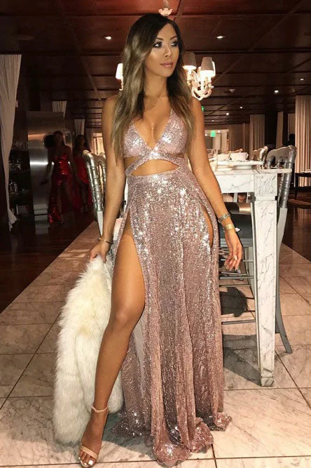 Sexy Sequins Long  Prom Dress With Slit, Cheap Party Dress OKL32 Tunics Stylish elegant