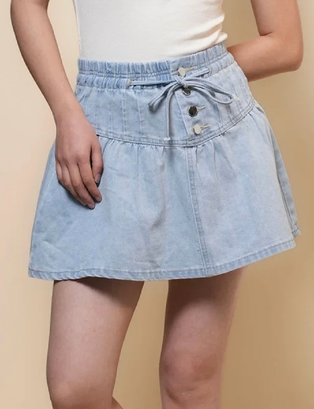 Ladies String Tie Elastic Waist Denim Mini Skirt SKS50105 corduroy skirt comfortable