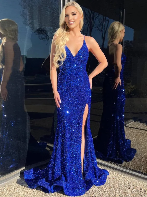 Elegant Royal Blue Mermaid Long Party Dress Tunics Long Elegant