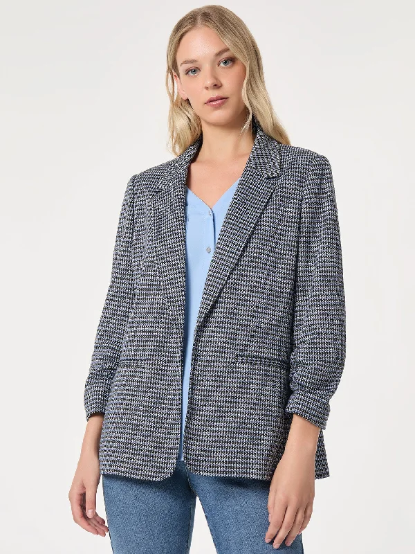 Petite Notch Collar Open Front Houndstooth Jacket Collared Jacket Crew Neck Jacket Turtle Neck Jacket