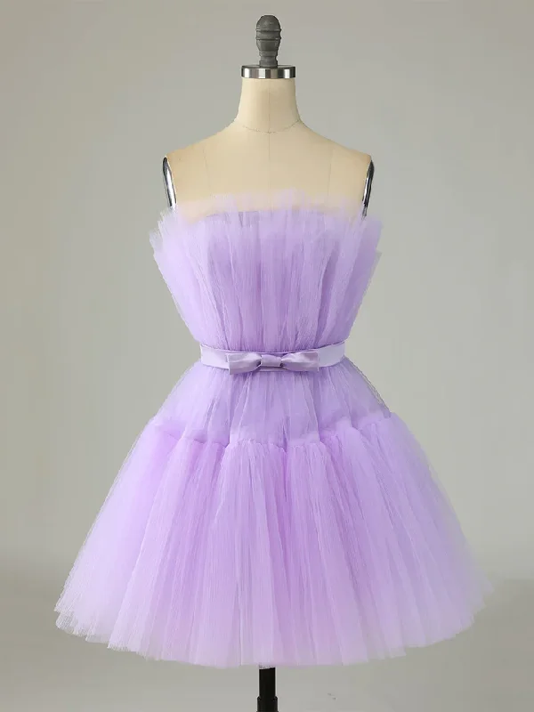 Purple Strapless Tulle Short Party Dress A-Line Homecoming Dress,DP1735 Tunics Review highly