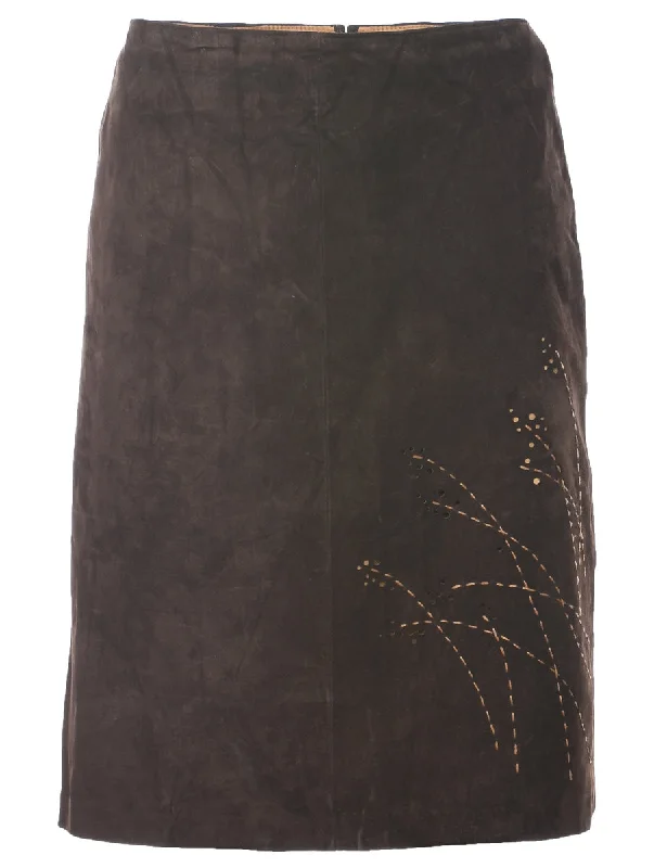 Suede Embroidered A-line Skirt - S linen skirt natural