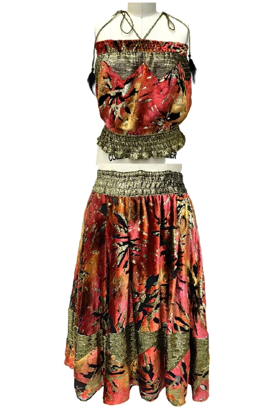 Diane Freis Silk Velvet Lurex Skirt Set corduroy skirt durable