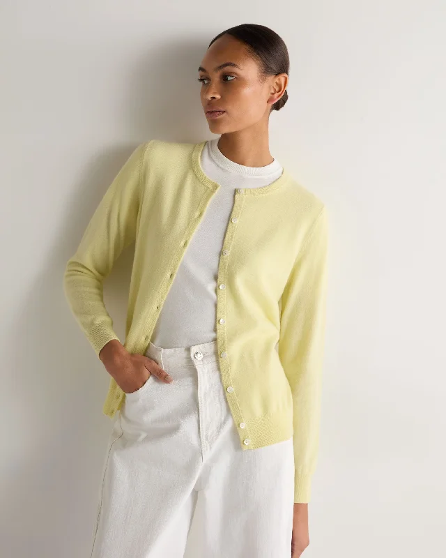 Women's Olivia Round Neck Cashmere Cardigan Granita Yellow Spandex Rayon Corduroy