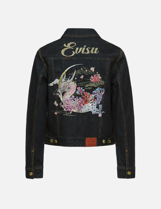 Moonlight Dragon Embroidered Denim Jacket Herringbone Jacket Checkered Jacket Solid Jacket