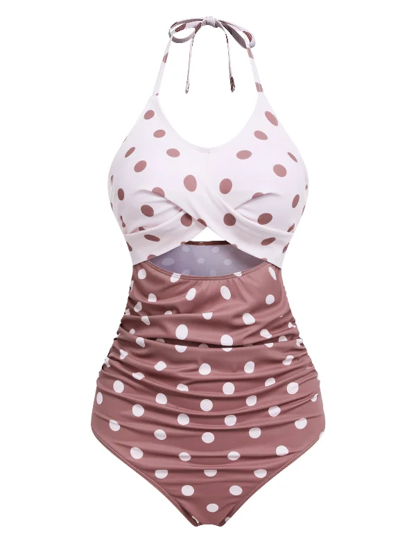 Retro Polka Dots Patchwork One-piece Swimsuit Bold Swimsuit Design
