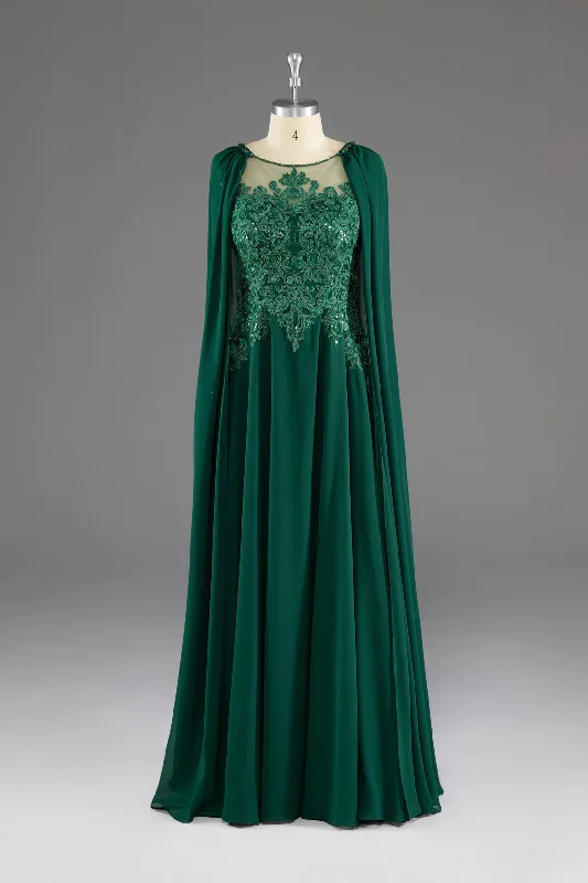 Dark Green A-Line Lace Appliques Chiffon Long Prom Dress Formal Party Dress,DP1348 Tunics Chic fashionable