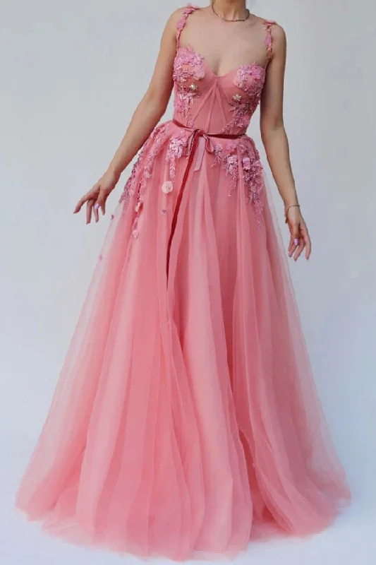 Sweetheart Rouge Tulle Long Prom Dress Floral Party Dress Tunics Timeless classic