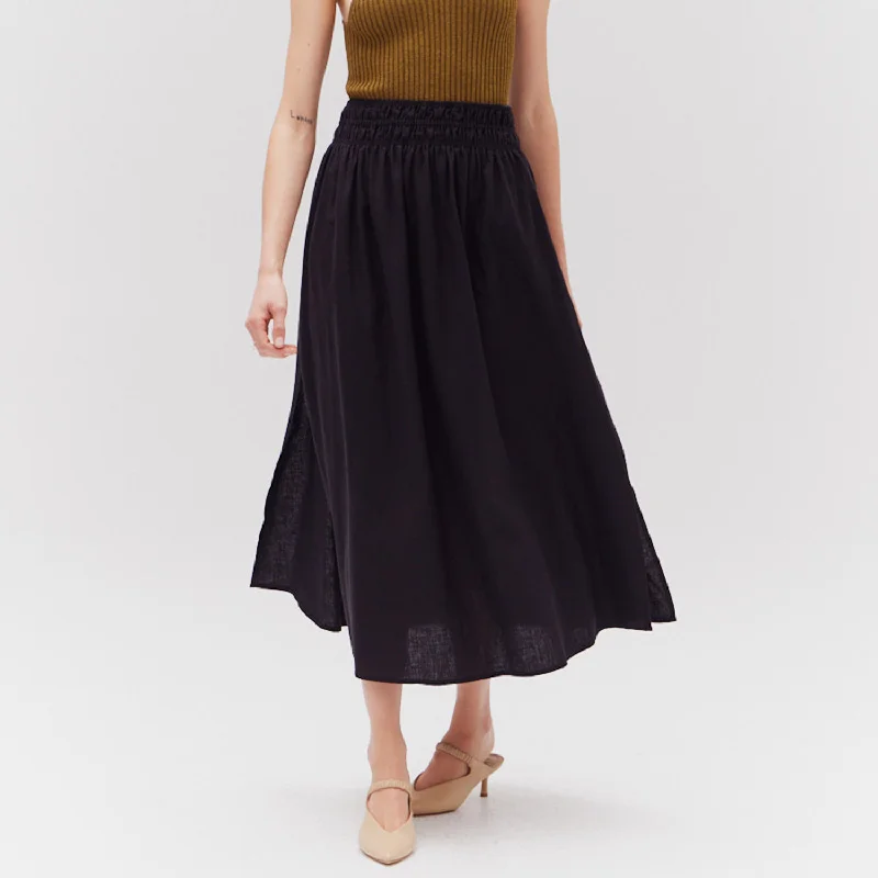 Smocked Waist Midi Skirt velvet skirt plush