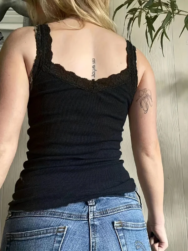 Basic Ribbed Tank with Delicate Lace sage tank top