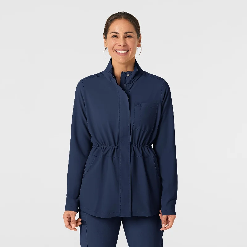 RENEW Women's Convertible Hood Fashion Jacket - Navy Chenille Jacket Brocade Jacket Lace Jacket