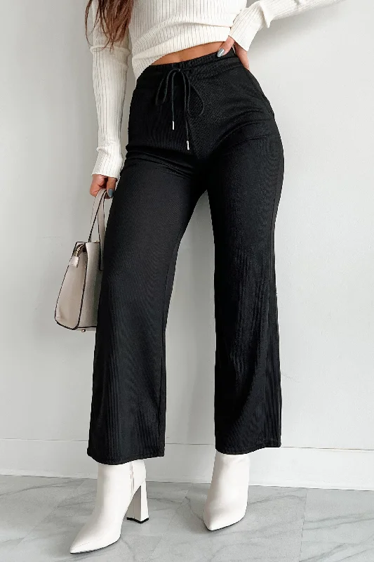 I'm Staying Put Wide Leg Drawstring Pants (Black) High-Waist Jogger Pants
