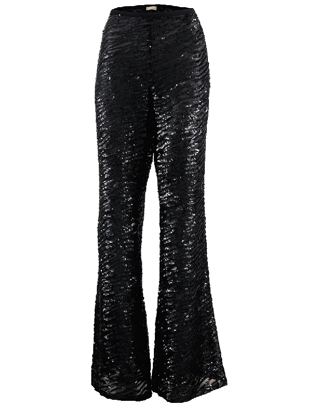 Zebra Paillette Flare Pant Fashionable Track Pants
