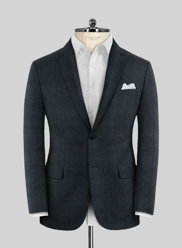 Lanificio Zegna Traveller Mence Dark Blue Checks Wool Jacket Nylon Fabric Polyester Fabric Spandex Fabric