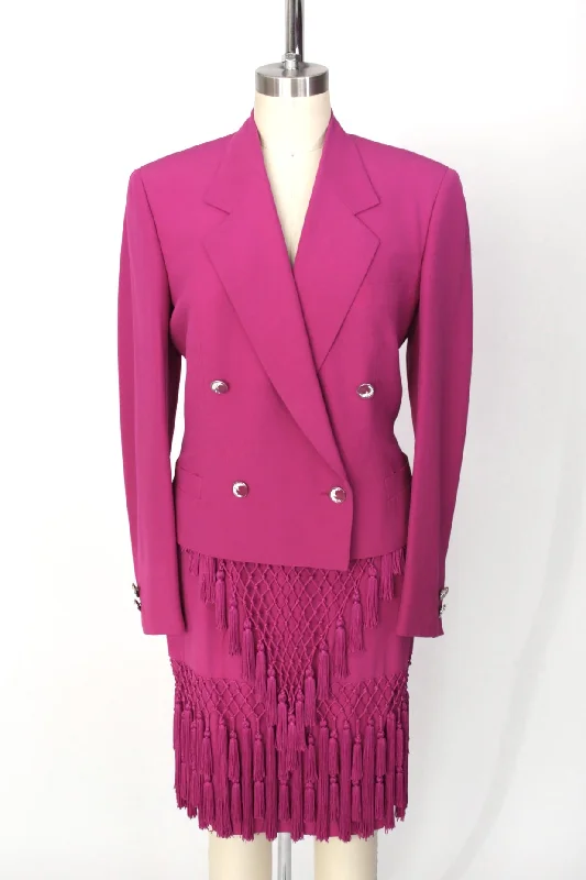 S/S 1990 Gianni Versace Couture Wool Tassel Skirt Suit wool skirt sturdy