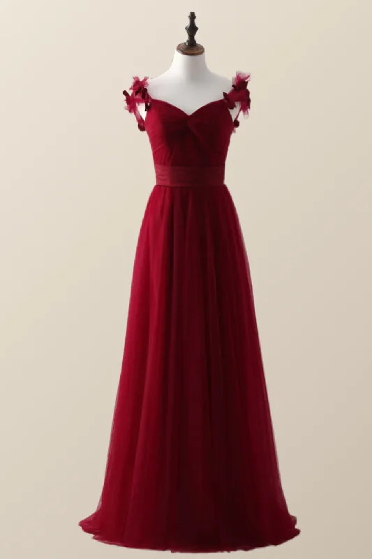 Red Knotted Tulle A-Line Long Party Dress Bridesmaid Dress,DP1815 Tunics Hiking breathable