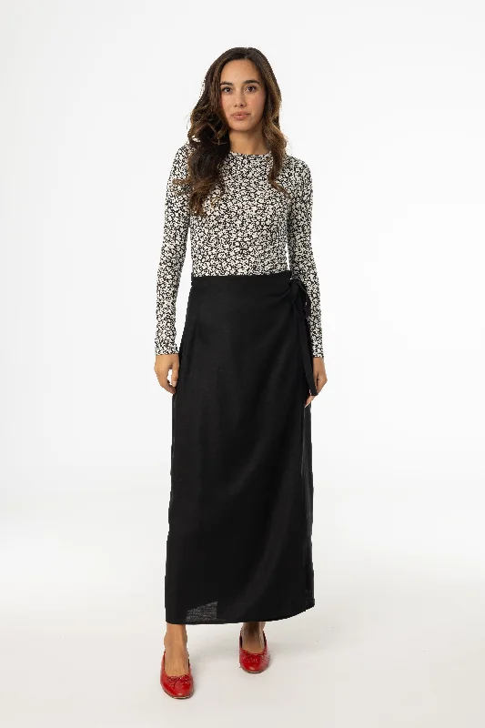 Black Linen Wrap Skirt silk skirt luxurious