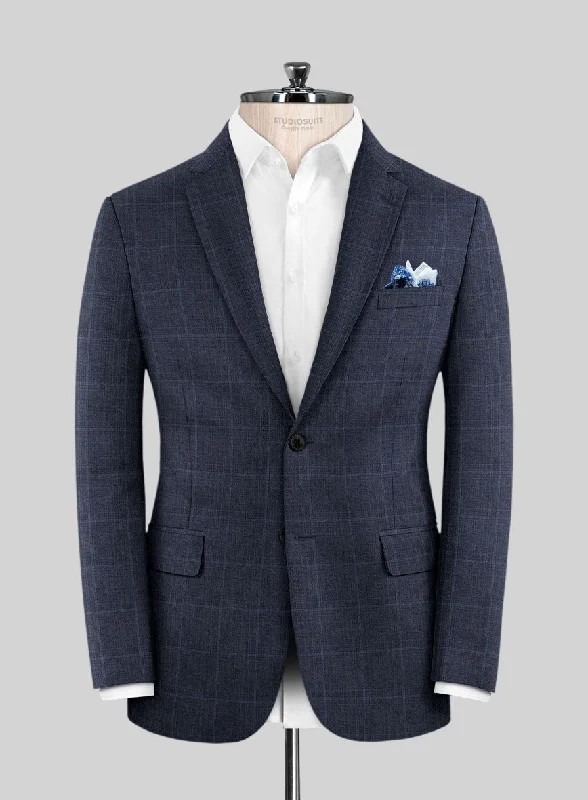 Lanificio Zegna Trofeo Bonsus Blue Checks Wool Jacket Ribbed Jacket Pleated Jacket Ruffled Jacket