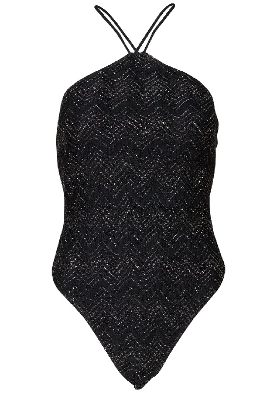 Metallic Chevron Lamé Swimsuit Comfortable Swim Dress