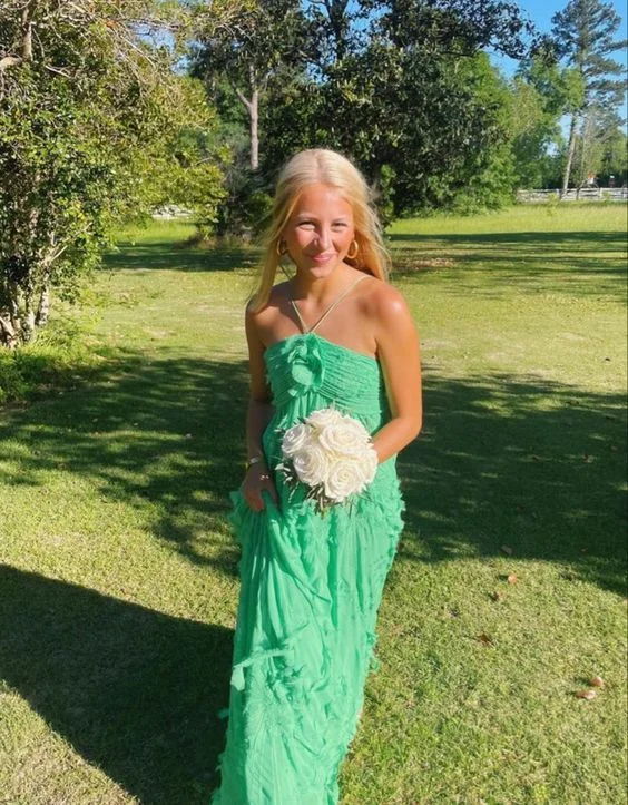 Elegant Green A-Line Long Party Dress Charming Wedding Guest Dress, DP2401 Tunics Plaid country