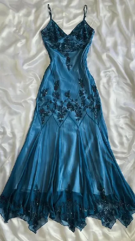 V Neck Spaghetti Straps Beading Embroidery Vintage Party Dress, DP2282 Tunics Top rated