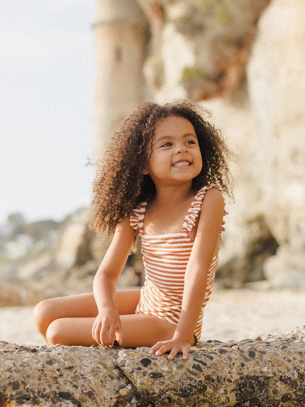 Rylee & Cru Positano One Piece Swimsuit, Poppy Stripe Sporty Swim Shorts