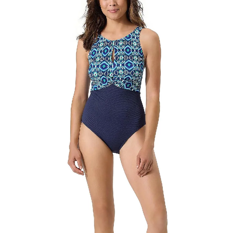 Tommy Bahama Womens Textured Nylon One-Piece Swimsuit Push-Up Bikini Bottoms