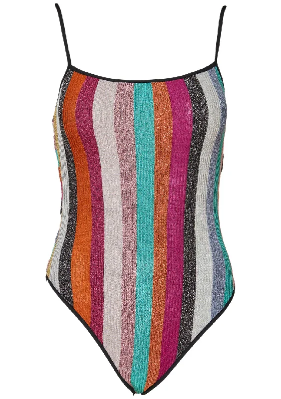 Vertical Stripe Lamé Multicolour Swimsuit Sexy Two-Piece Set